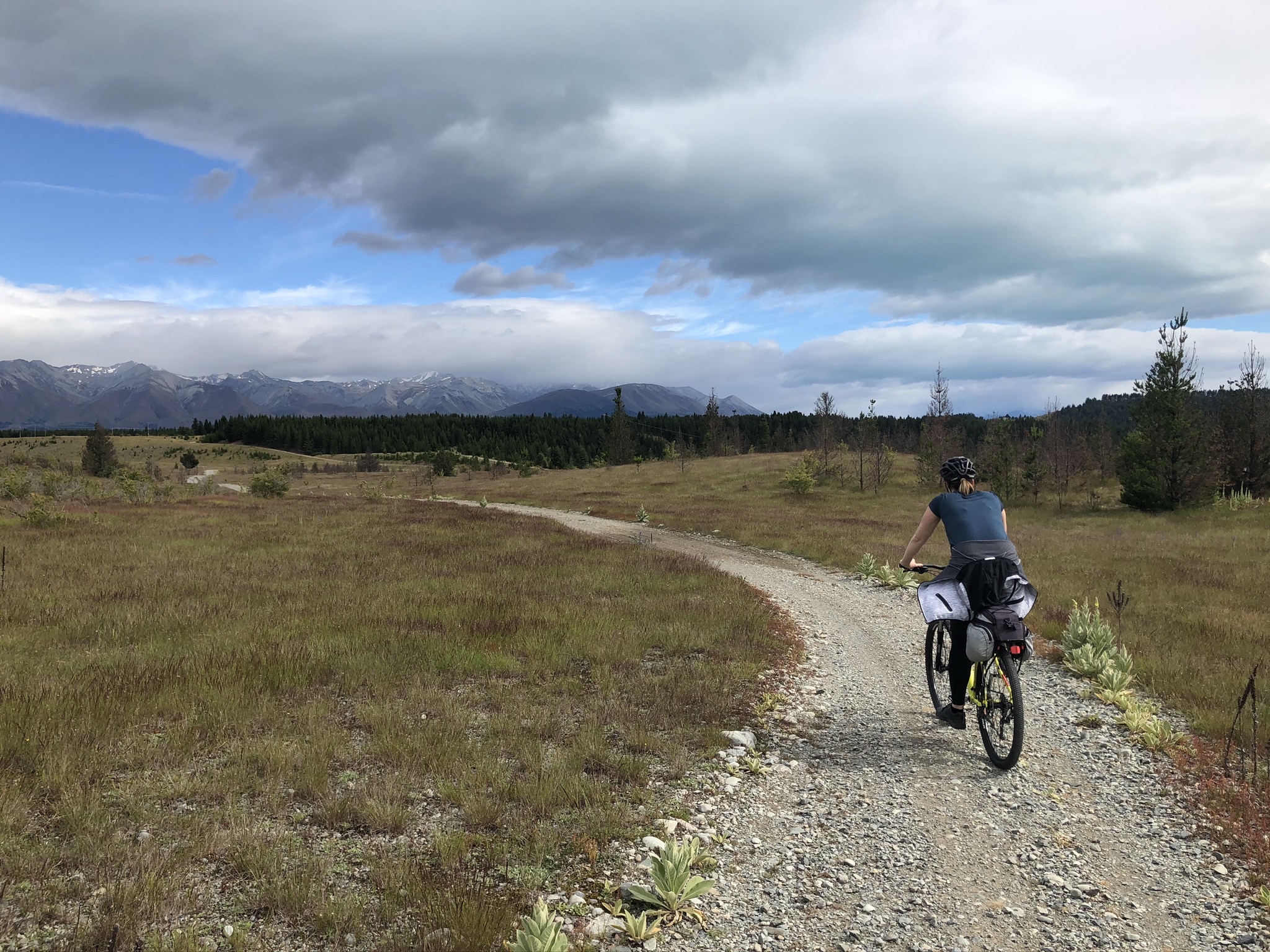 Em riding along the Pukaki flats